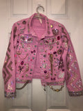 Pink denim bedazzled jacket size Small.