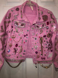 Pink denim bedazzled jacket size Small.