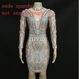 Sparkly Big Crystals Mesh Perspective Dress Evening Party Dresses Birthday Celebrate Costume Singer Performance Dance YOUDU