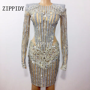 Luxury Sparkly Crystals  Rhinestones  Celebrate Dress for Singer