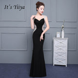 It's Yiiya Sex Black Backless Satin V-neck Zipper Elegant Evening Dresses Mermaid Party Gown Evening Gowns Formal Dresses LX180