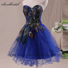 In Stock Embroidery Royal Blue Short Cocktail Dresses Sweetheart Crystal Party Gown Real Picture  Vestido De Festa SD039