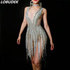 Silvery Crystals Diamond Dress Chain tassels one piece prom Models Catwalk Ballroom dresses