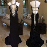New Arrival 2018 Black Prom Dresses Long with Crystals Beaded Backless Halter Formal Women's Evening Dresses Prom Dress